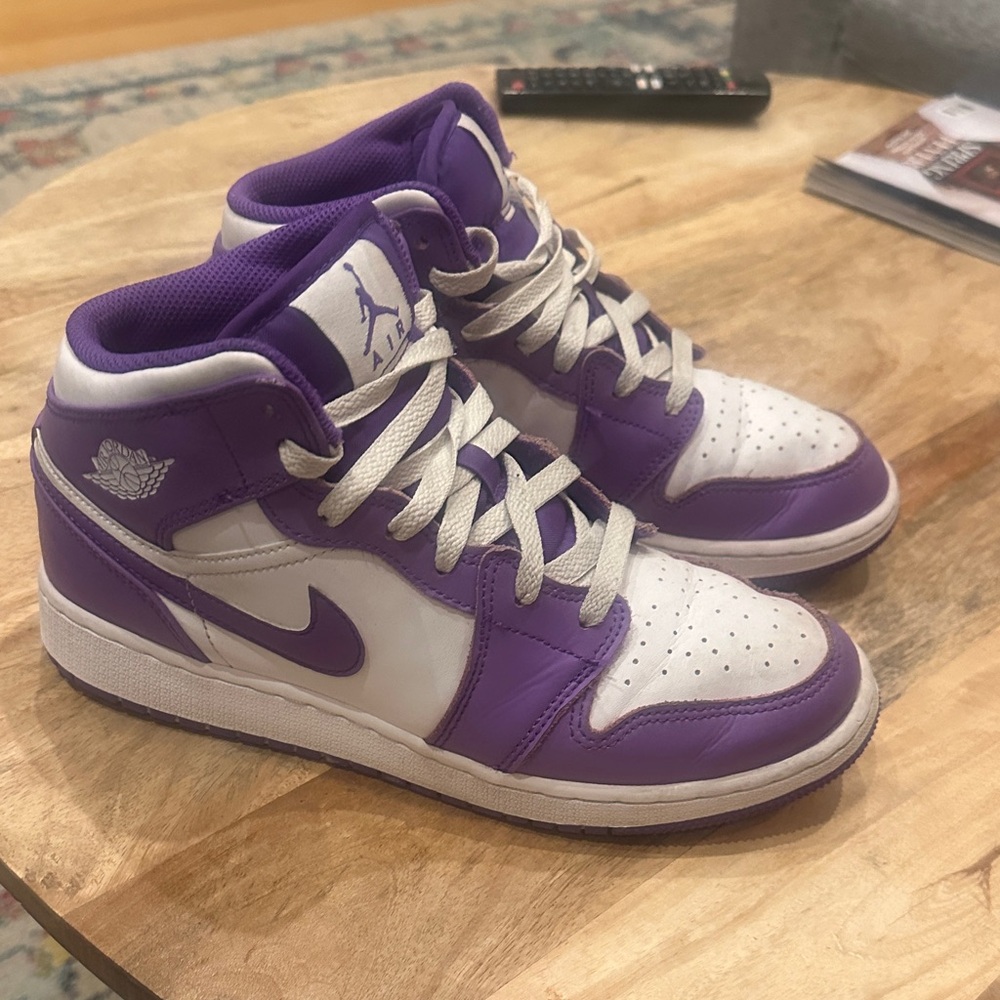 Nike Air Jordan’s kids Purple and White High-Top Sneakers